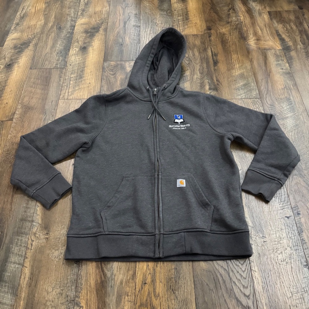Carhartt Mens‎ Gray Blue Letter Bible Psalm 138:2 Full Zip Hoodie Relaxed Fit L